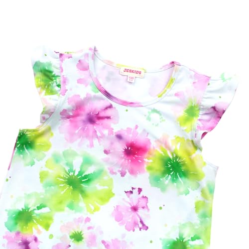Image of JESKIDS Girls Short Sleeve Shirts Ruffle Tie Front Unicorn /Tie Dye Print Summer Tee Tank Tops 3-11 Years