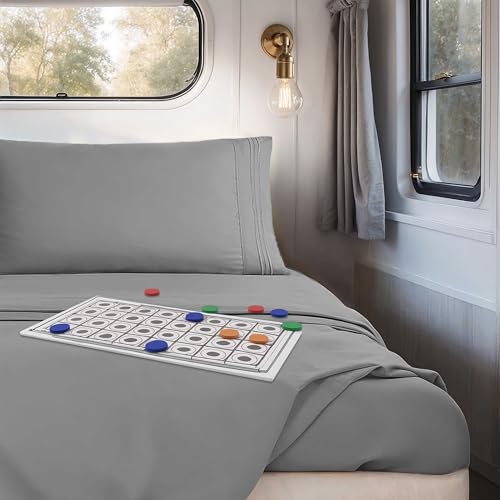 Nestl Grey Short Queen Sheets for RV, Hotel Luxury RV Queen Sheets Set, 4 Piece Fitted Bed Sheet Set and Pillowcases, Super Soft, Wrinkle-Free, and Breathable Camper Bedding