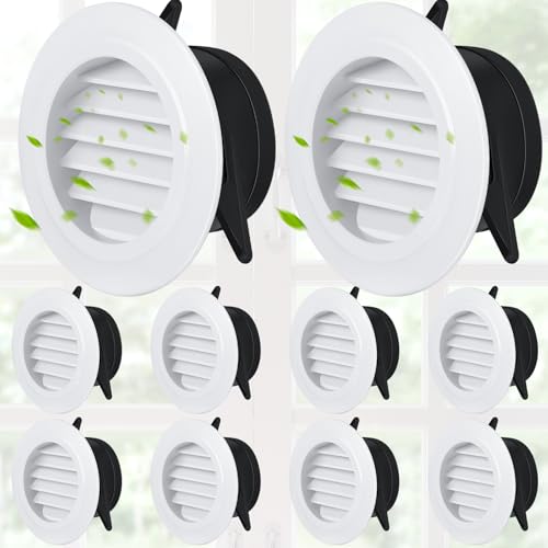 VIHOSE 8 Pack Soffit Vents 4 Inch, Round ABS Louvered Exhaust Vent Covers with Built-in Fly Screen, Soffit Dryer Vent for Bathroom, Kitchen, Office, Garage and Exterior Wall, White