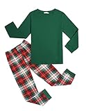 Ekouaer Schlafanzug Jungen Lang Baumwolle Pyjama Set Kinder Kinderschlafanzüge Dinosaurier Bagger Feuerwehrauto Herbst Winter Nachtwäsche Grün 104/116/128