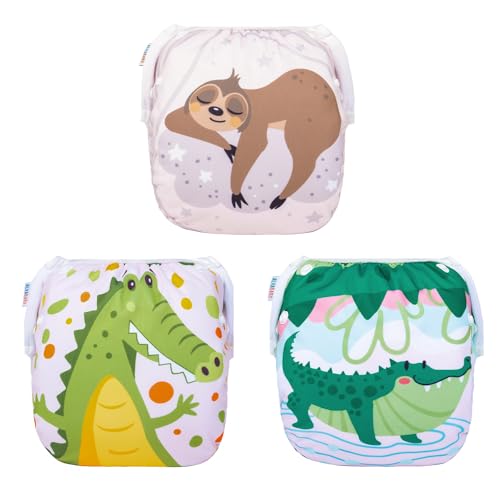 Image of ALVABABY 3 Pack Swim Diapers, Baby/Toddler/Infant Snap Adjustable Reusable Swim Diaper Baby Gift for Boy and Girl Small 3SWY41