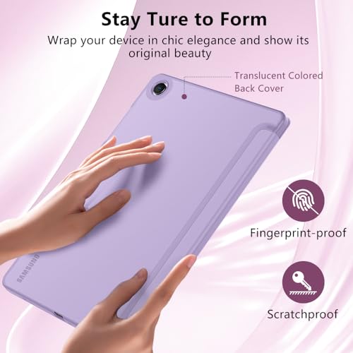 Image of MoKo Trifold Case for Galaxy Tab A9 Plus /A9+ 11 Inch 2023, Lilac | Slim Stand Hard PC Translucent Back Shell Smart Cover, Auto Sleep /Wake, Light, Anti-scratch, 2 Adjustable Angle