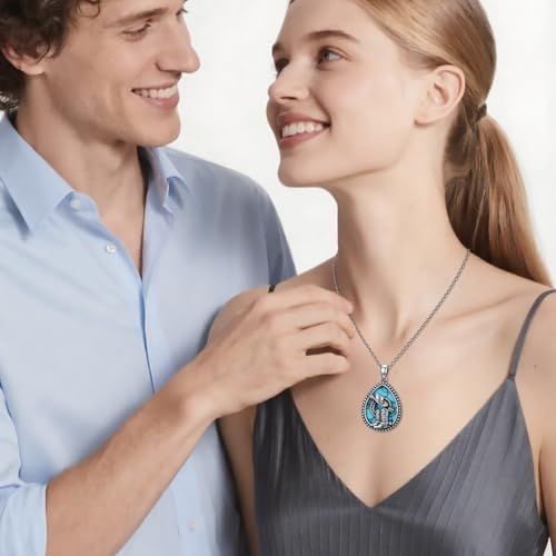 Cowboy Necklace for Women 925 Sterling Silver Turquoise Pendant Necklace Boho Jewelry Western Charm Necklace Cowgirl Gifts for Mother Friend3