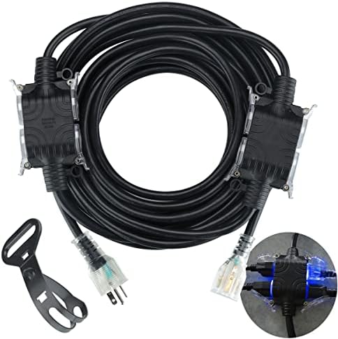 Erboelec 20 amp Extension Cord Multi Outlet,30 Feet 12 Gauge 9 Outlets,5-20P to 5-15/5-20R 2 Lighted 4-Outlet Splitters,ETL Listed