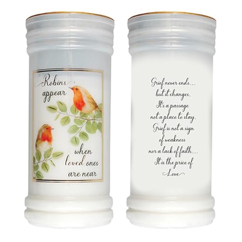 Image of 72 Hour Burn Candle in Holder 15cm White Candle Robins Appear When Loved Ones are Near 9463