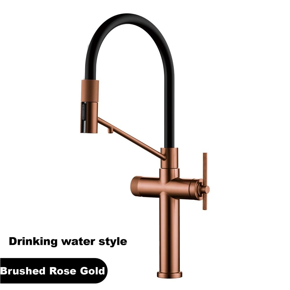 QHQQXN Rubinetto da Cucina Moderno Estraibile in Ottone, Acqua Calda e Fredda, Pistola a spruzzo a 2 funzioni, Finitura Grigia, connessione G3/8, Perfetto per lavelli Moderni e Uso efficiente