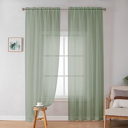 Image of Simplebrand Sheer Curtains 72 Inches Long 2 Panels for Living Room, Dual Rod Pockets Airy Window Treatments Voile Curtains Sheer Panels Lightweight for Front Back Patio Glass Door, Sage, 42 inch Width