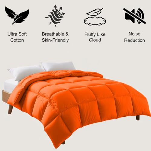 Image of Full Size Comforter Set - All Season Down Alternative Bedding Comforter Set - Quilted Duvet Insert with Corner Tabs - Box Stitched Blanket - Breathable, Soft - Orange
