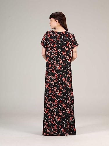Image of Evolove Women's Cotton Long Maxi Night Gown Nighty Dress with Pocket & Stylish Button, Super Soft Comfortable (LNG-Button)