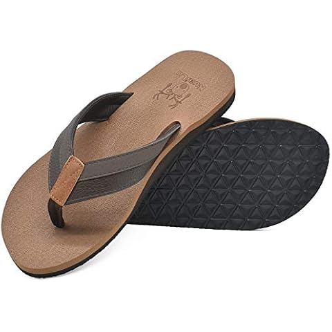 KuaiLu Flip Flops Herren Flach Weich Leder Bade Sandalen Comfy Breite Füße Badelatschen Yoga Schaum Sommer Strand Zehentrenner Cover