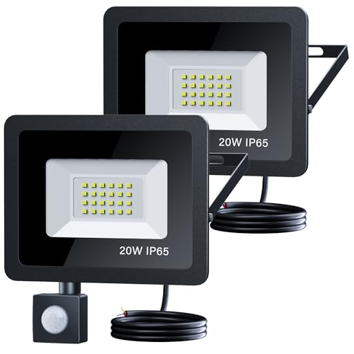 Genérico Focos Led Exterior con Sensor Movimiento 【2PCK】 20W 2000LM Foco Proyector LED Exterior 6500K Blanco Frío Floodlight IP65 Impermeable Proyector para Casa, Garaje, Patio, Terraza, Campo