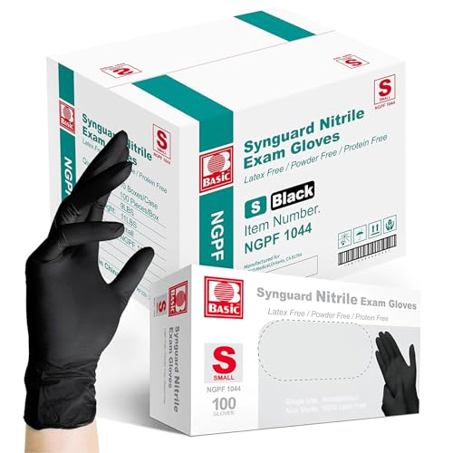 Intco Basic Medical BLACK Nitrile Exam Gloves 5 Mil - Latex-Free & Powder-Free Case of 1000 (Small-1000)