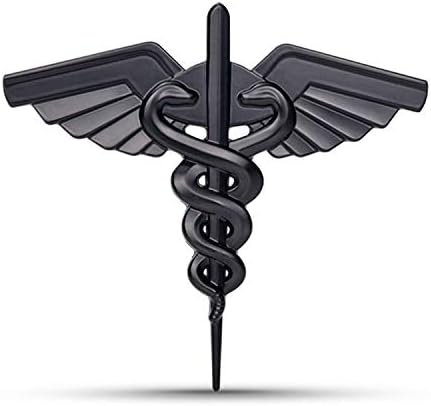 Amazon 3 1 4 X 3インチ カドゥケウス 蛇 スティックウィング メタル 車両 エンブレム 緊急医療 ブラック エンブレム 車 バイク