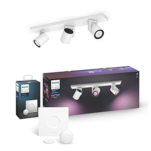 Philips Hue White & Col. Amb. LED 3-er Spot Argenta inkl. Hue Smart Button, weiß, dimmbar, 16 Mio. Farben, steuerbar via App, kompatibel mit Amazon Alexa (Echo, Echo Dot)