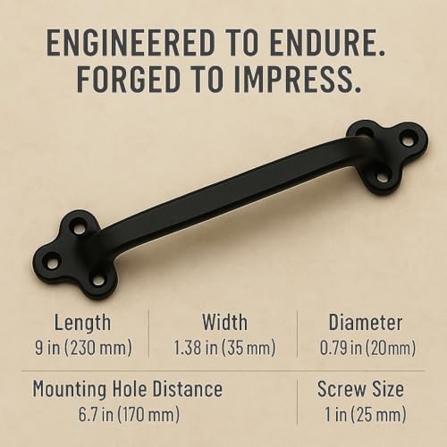 Image of 9 Inch Clover Straight Barn Door Handle - Black Cast Iron Pull for Sliding Doors, Gates, Sheds, Fences, Closets - Indoor Outdoor Farmhouse Hardware