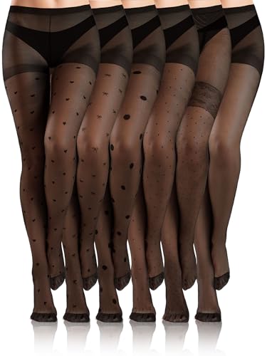 6 Pairs Women Polka Dot Tights Fishnet Thigh High Stockings Dot Fishnets Leggings Mesh Pantyhose for Halloween