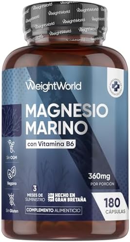 Magnesio Marino con Vitamina B6 360mg - 180 Cápsulas de Magnesio ...