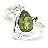 Steingröße: 6 x 9 mm Ring Silber 925 Sterlingsilber Peridot grün Stein (Nr: MRI 195), Ringgröße:62 mm/Ø 19.7 mm