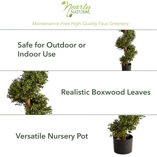 Nearly Natural 33in Artificial Boxwood Spiral Topiary Tree for Indoor Outdoor Entryway Decor - Image 6