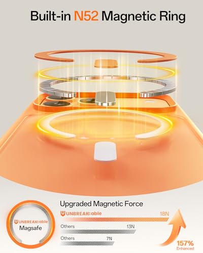 Image of UNBREAKcable Magnetic for iPhone 17 Pro Max Case 6.9-Inch, Compatible with MagSafe, Full Camera Protection, Built-in Magnetic Ring, Drop Protection Shockproof Slim Phone Cover - Orange