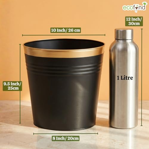 Image of ecofynd Modern Black Metal Planters 10 Inches Pack of 1, Indoor Outdoor Balcony Flower Pots, Living Room Decor Gamla, Midland Garden Pot, Home Decoration Planters, Office Decor Set (REC19004-BLK)