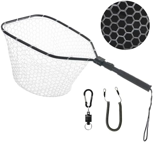 GOODCAT Fly Fishing Net, Bass Trout Landing Net, Folding Fishing Nets Fresh Water, Safe Fish Catching or Releasing, Fly Fishing net Magnetic Release (A:Square-Extend Length:24.6")