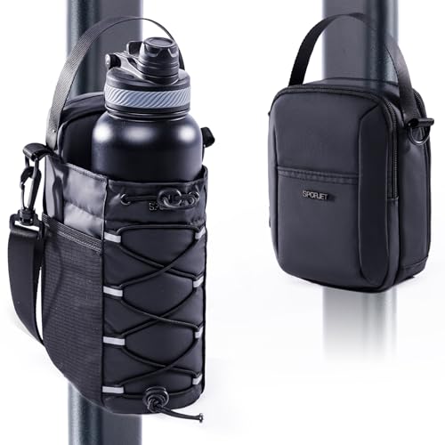 SPORJET 2-Pack Magnetic Gym Bag for Water Bottle & Magnetic Gym Pouch Bottles Holder Fits Up to 46oz Bottles Sling Water Bottles Bag with Strap for Workout Tank -Mens & Womens Gym Accessories