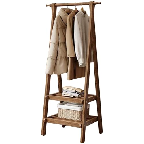 BEARQUN Perchero de Madera con Ganchos y 2 Estantes de Almacenamiento, Base Resistente, Perchero Burro Multifuncional, para Dormitorio o Pasillo : 50/70/100x46x145CM