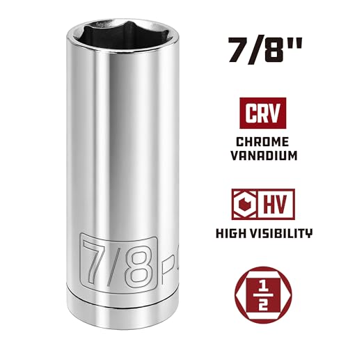 Image of Powerbuilt 1 /2 Inch Drive x 7 /8 Inch SAE Deep Socket, 6 Point, Chrome-Vanadium made, Size Marking - 642205