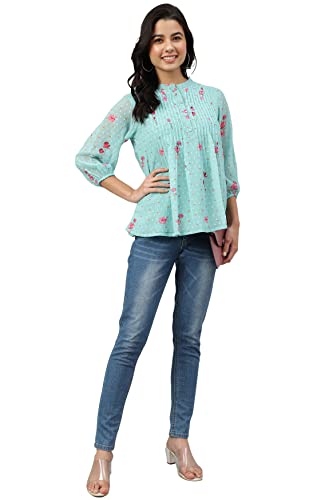 Image of Janasya Women's Dobby Georgette Floral Print Flared Top