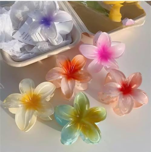 Image of Raenso 4 Pcs Flower Hair Claw Multicolor, Hawaiian Flower Hair Clips for Women, Floral Claw Clips for Women, Beach Tropical Hair Accessories for Girls