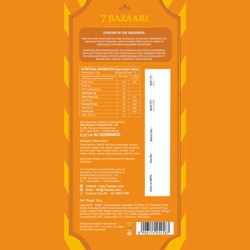 Image of 7 BAZAARI Rakhi Special Bombay Mango Vanilla Butterscotch Chocolate (95g Pack) - Premium Indian Fusion Festive Gift