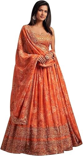 DREAMANGEL FASHIONWomens ready to wear Lehenga Choli dupatta Embroidered Designer Lehenga Stitched Blouse For Girls