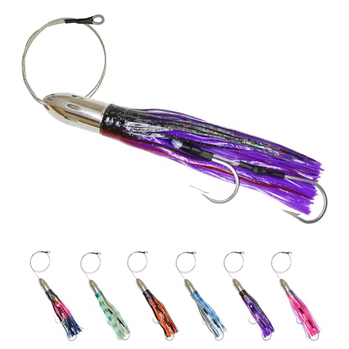 VIKETECH 12 18.5oz Stainless Saltwater Fishing Trolling Lure for Marlin Tuna Mahi Mahi Wahoo Sailfish Deep Sea Offshore Big Game Trolling Lures Included Mesh Bag (Purple 12.4in/18.5oz)