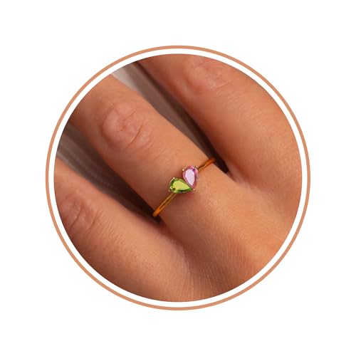 Birthstone Rings for Women Non Tarnish Gold Rings Mothers Day Gifts Birthday Gifts for Teen Girls Dainty 14K Plated Adjustable CZ Stacking Promise Ring Christmas Stocking Stuffers Anniversary Jewelry for Friend Sister Girlfriend Mom