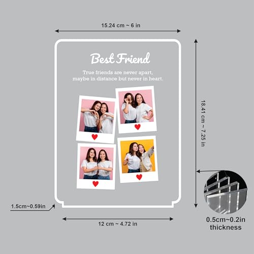 Image of Giftplease Customized LED Light Photo Frame for Friends | Personalized Lamp with Friendship Quote | Best Friend Gift for Birthday, Farewell, Friendship Day | Tabletop Frame 6x7.25 Inch FR 06�