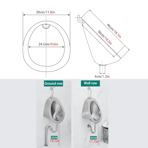 Urinario de acero inoxidable 304 de pared con descarga antisalpicaduras 3