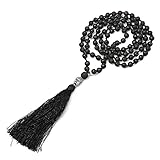 WKqifeil Piedra de energía volcánica 108 Collar de Cuentas Mujer Yoga energía meditación suéter Cadena Multicapa Borla Colgante