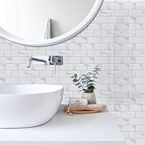 ANNTIM 12 Sheets White Brick Tile Stickers, Waterproof Vinyl Stick on