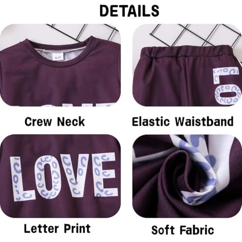 Image of Tween Girl's Letter Print Top + Jogger Pants 2 Piece Outfit Set Kids Clothing, Sizes 6-14 Years