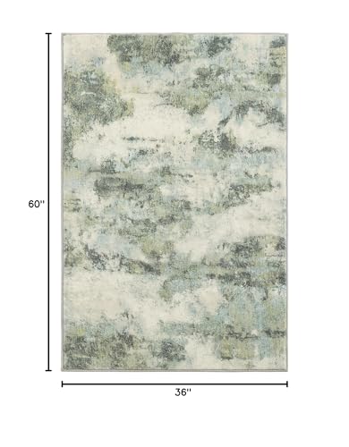 Carvapet 3 x 5 Rugs for Living Room, 36"x60" Green Modern Abstract Low Pile Carpet with Rubber Backing, Foldable, Non Slip Machine Washable (5 x 3 Feet Rectangular, Sage Green Area Rug)
