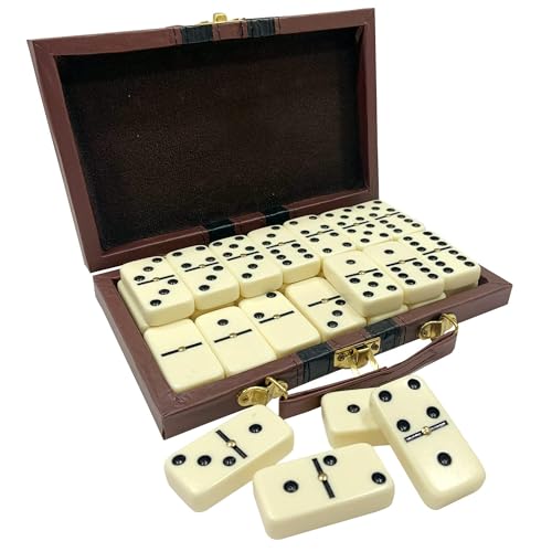 rparty Juego de dominó clásico, tamaño Jumbo, Doble Seis, 28 Piezas Gruesas en Caja de Cuero Vegano de Madera Duradera,Recuerdos de Fiesta para niños y Uso, Juego de Mesa