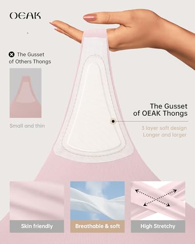 Image of OEAK Seamless Thongs for Women Invisible Thongs No Show Thong Panty Liners Tangas Comfortable Workout G-Strings Underwear Peach XS