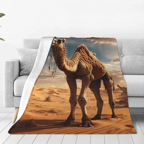 Coperta in micro flanella ultra morbida, con stampa di cammello e sabbia del deserto, accogliente, morbida e calda, soffice e pelosa, idea regalo
