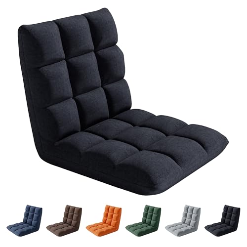 mcc direct Adjustable Floor Chair Multi-Position Folding Sofa Chair with Back Support Comfortable Floor Seating for Reading Gaming Meditation & Relaxing Living Room or Bedroom [BLACK]