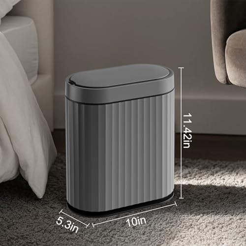 Image of ELPHECO Bathroom Motion Sensor Trash can, 2 Gallon Automatic Garbage Can, Slim Plastic Smart Trash Can with Lid, Commercial Intelligent Trash Bin for Bedroom, Bathroom, Office, Cement Grey Black
