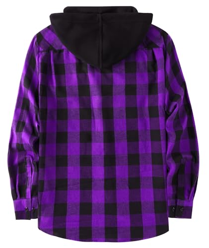 Image of Hooded Flannel Shirts for Men Plaid Long Sleeve Flannel Jacket Hoodies | Button-Down, Lightweight Coat, Classic Plaid Shirts with Hood, Flannel Hoodies with Pocket