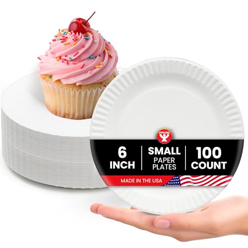 Hygloss Bulk Small Paper Plates 6-Inch - Dessert Plates Disposable for Party Cake Appetizer Snack Foodware Crafts & More - Environmentally Friendly - White Uncoated Microwave Safe (100 Count)
