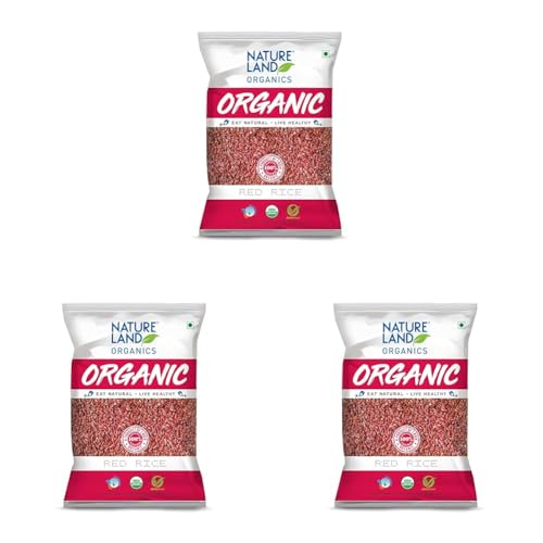 Image of Natureland Organics Red Rice 1 Kg (Total 2 Kg) - Organic Rice (Pack of 3)