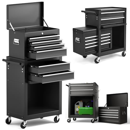 HOMFME 2 in 1 Roller Tool Cabinet with Drawers, Lockable Wheels and Handle